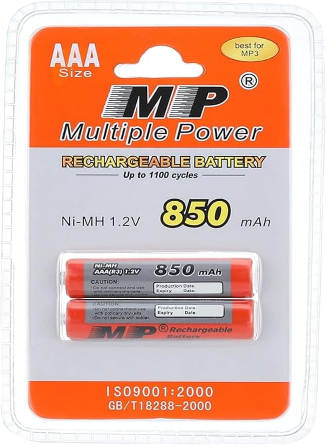 MP KX 2869 Multiple Power Ni-Mh Rechargeable AAA Batteries -MP 850 MAh (2 Batteries)
